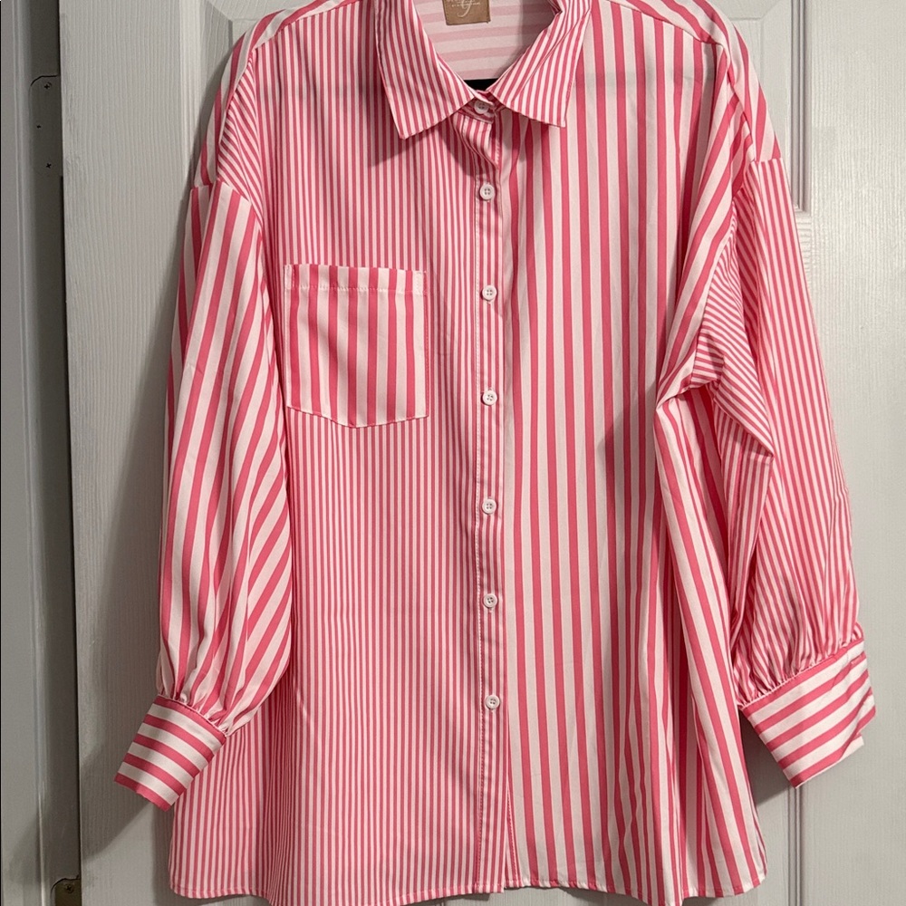 Pink Striped Button-Down Women's Shirt - Classic Collar